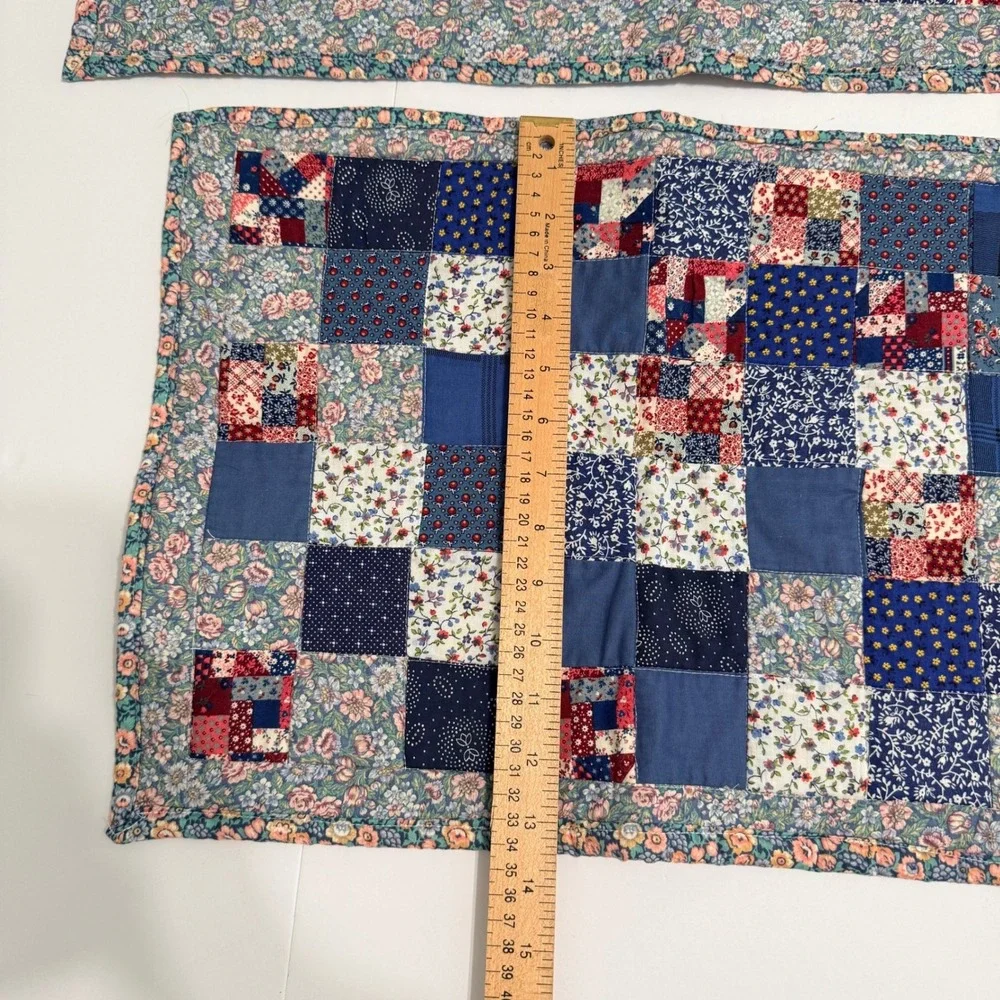 Handmade Vintage Patchwork Table Runner Placemat Set Blue Cotton Quilt